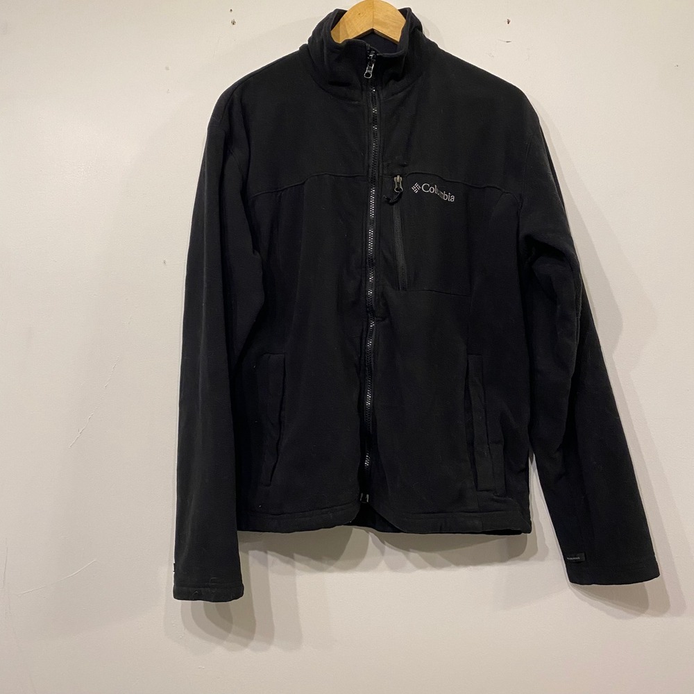 Columbia Mens Large Black Full Zip Fleece Jacket Mock Neck Pockets Outdoor